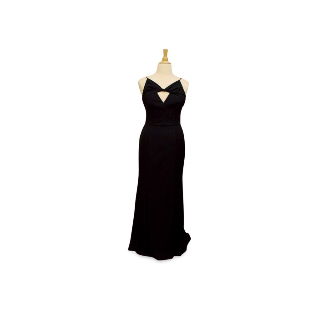 Modern Twist Front Navy Crepe Floor Length Formal Gown with slit Amsale Dallas - Picture 9 of 11